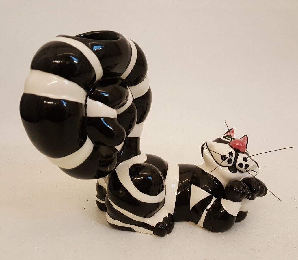 SWAK Lynda Corneille Clancy Cat Character Collec candleholder black white stripe