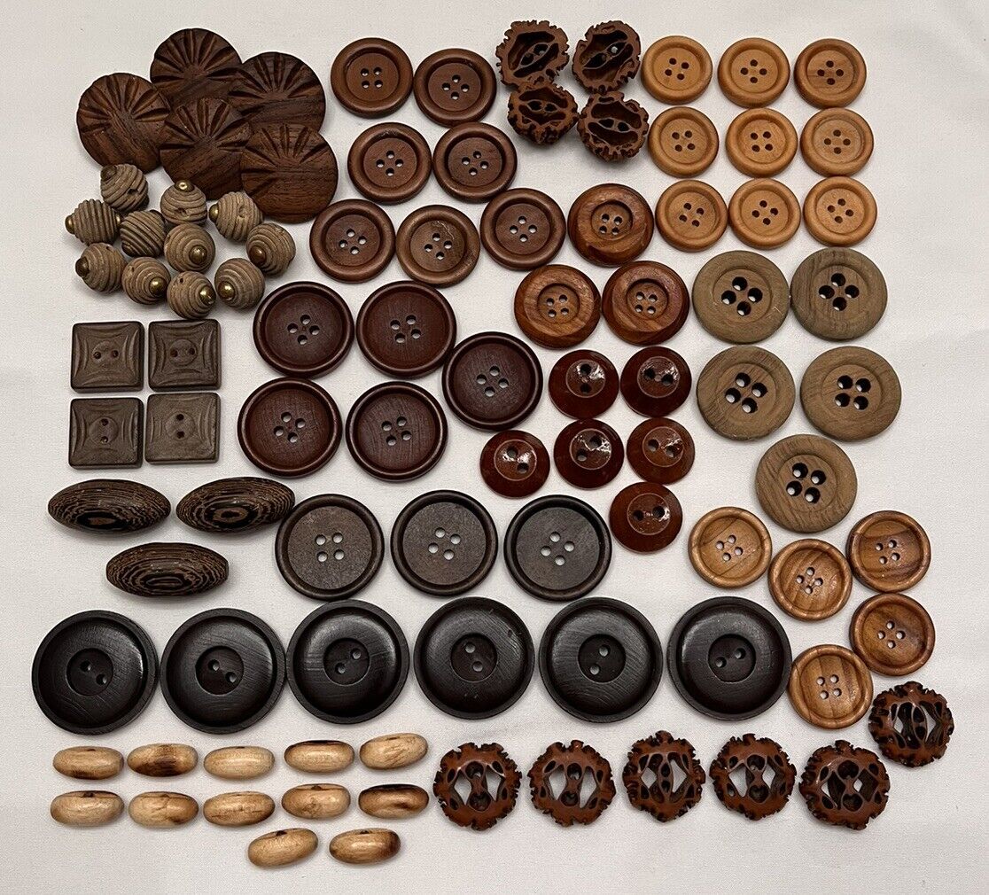 Nice Lot of Vintage Wood Buttons - 16 Matching Sets - 9/16\