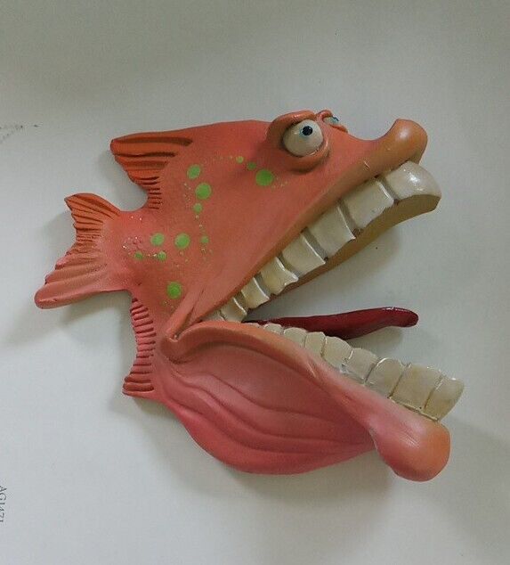 Vintage Mike Quinn Fish with Attitude Sculpted Clay Art Wall Hanging 2004 Orange
