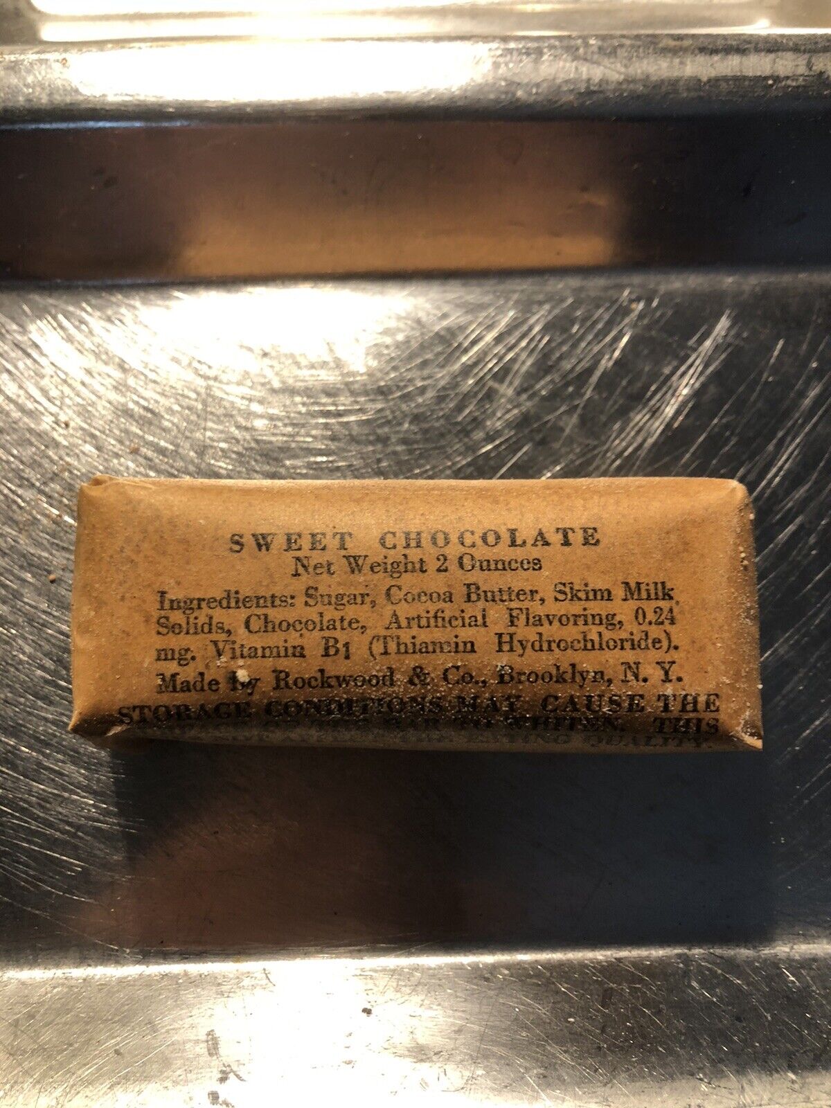 Sweet Military Ration Chocolate Bar from a WW2 Era Pilot Survival Kit E/E