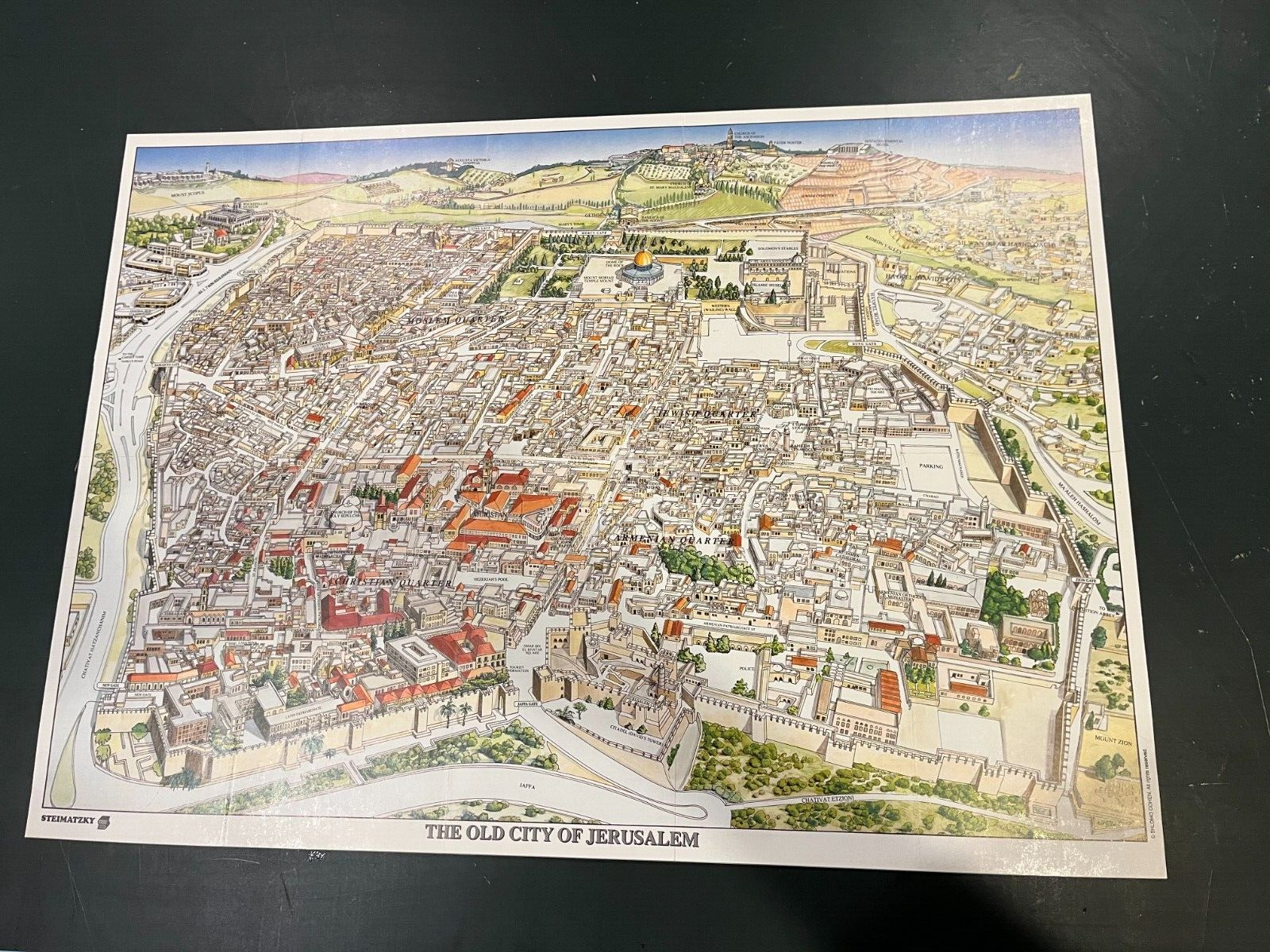 Vintage Map The Old City Of Jerusalem - Steimatzky Shlomo Cohen