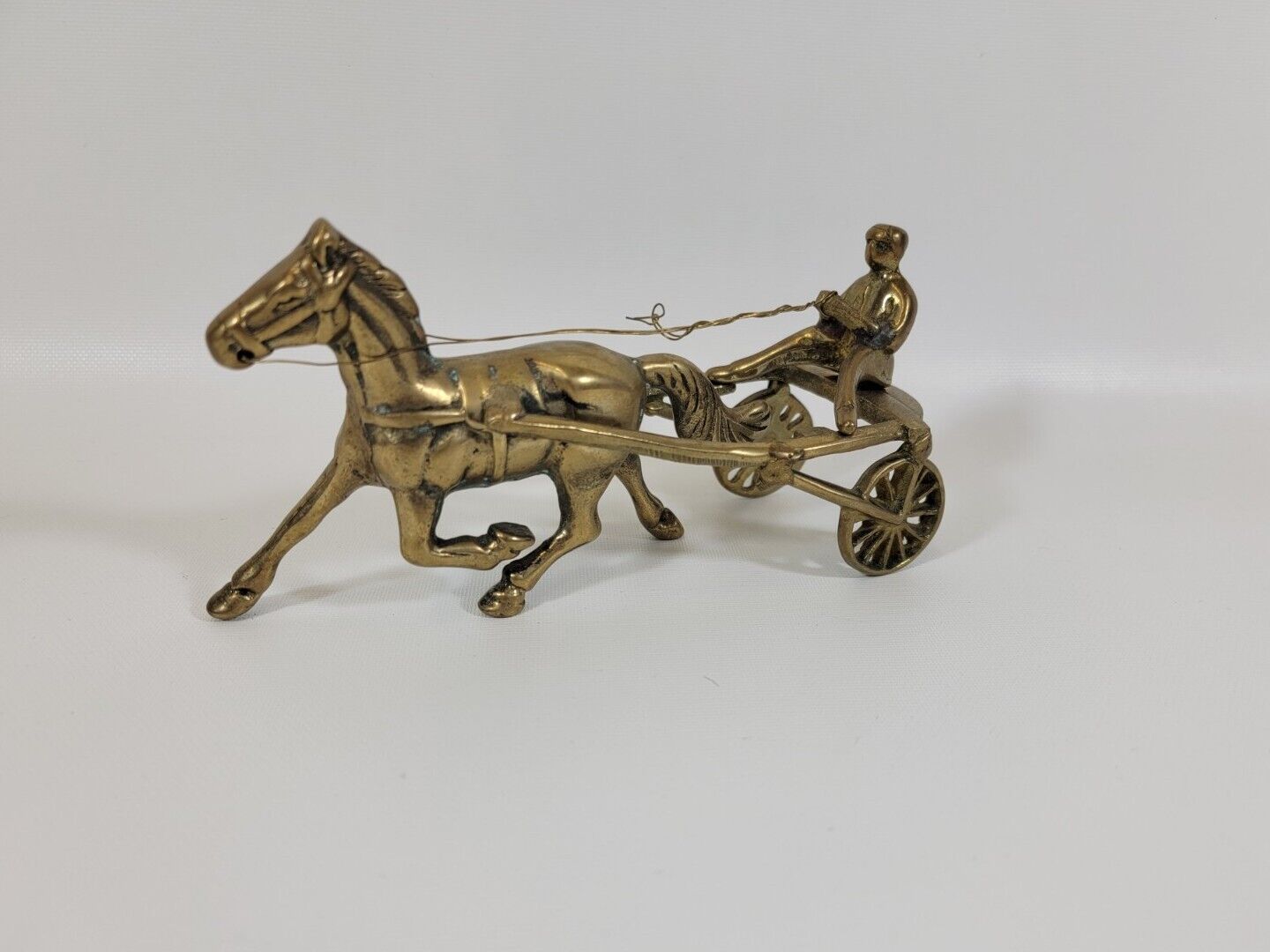 Vintage Brass HORSE RACING JOCKEY Figurine Paperweight Decor - 6\