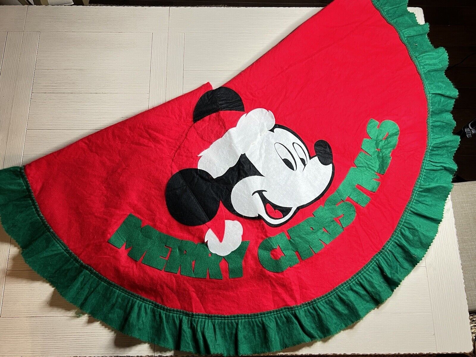 Vintage Mickey Mouse Christmas Tree Skirt Felt 55”