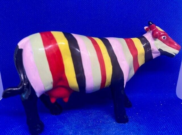 Vintage K's Collection Multicolored Stripes Hand Painted Cow Figurine