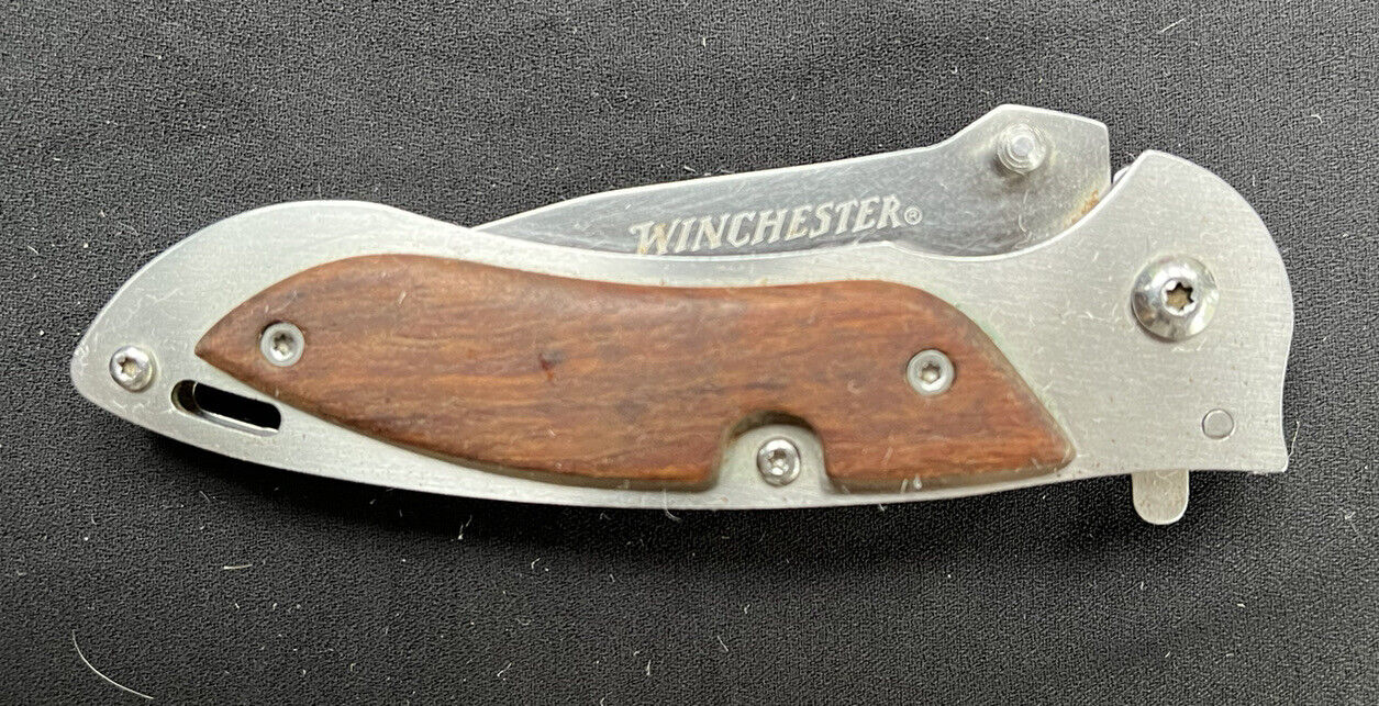 Winchester Rich Grain Wood Handles Folding Blade W/ Clip Carrying Pocket Knife