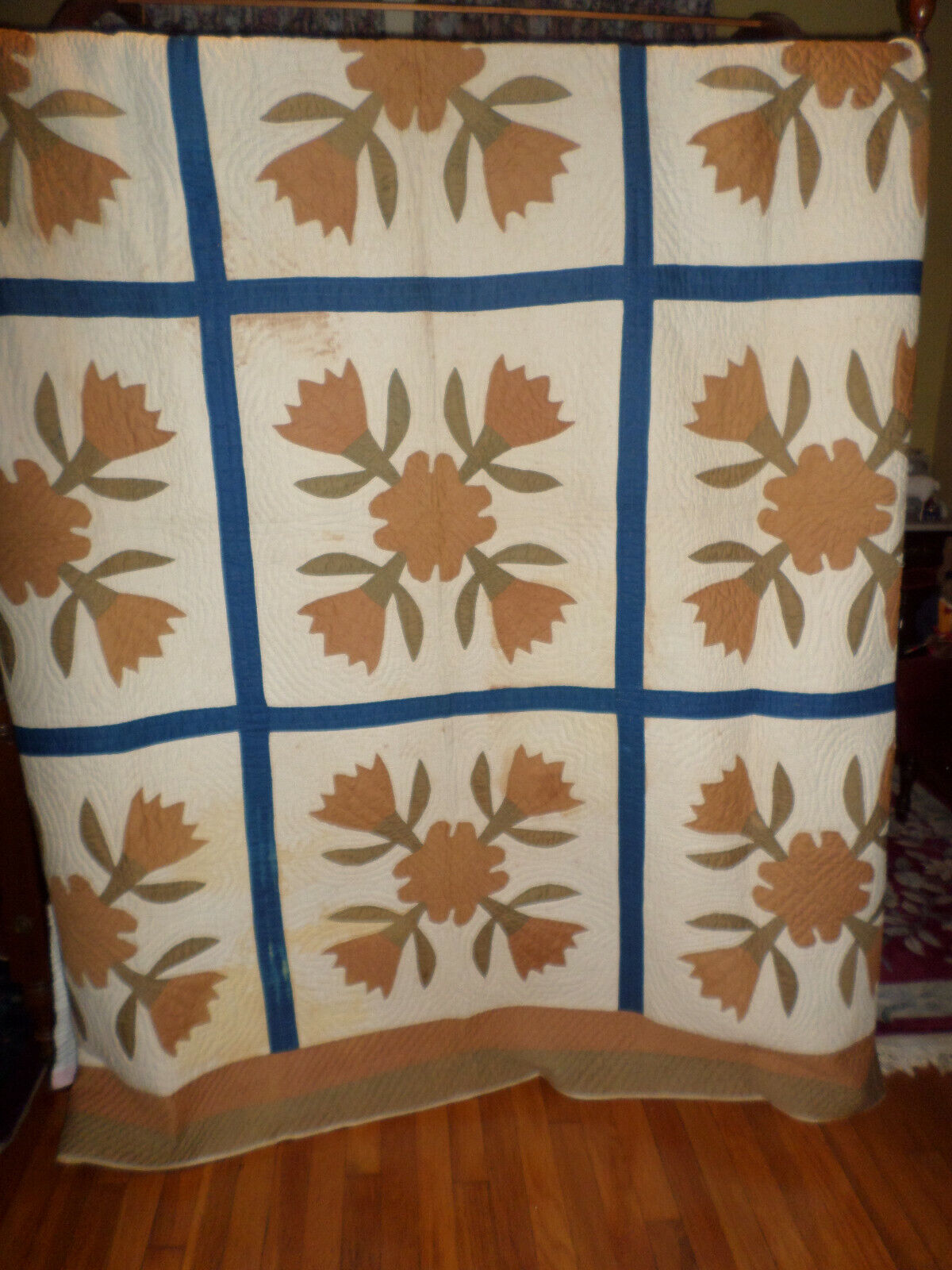 SPECTACULAR Antique Early 1800s  Hand Made Quilt Signed 85\