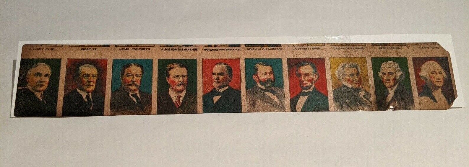 1921 W-563 PRESIDENTIAL STRIP TEN UNCUT CARDS W/ LINCOLN, GRANT, ROOSEVELT (A)