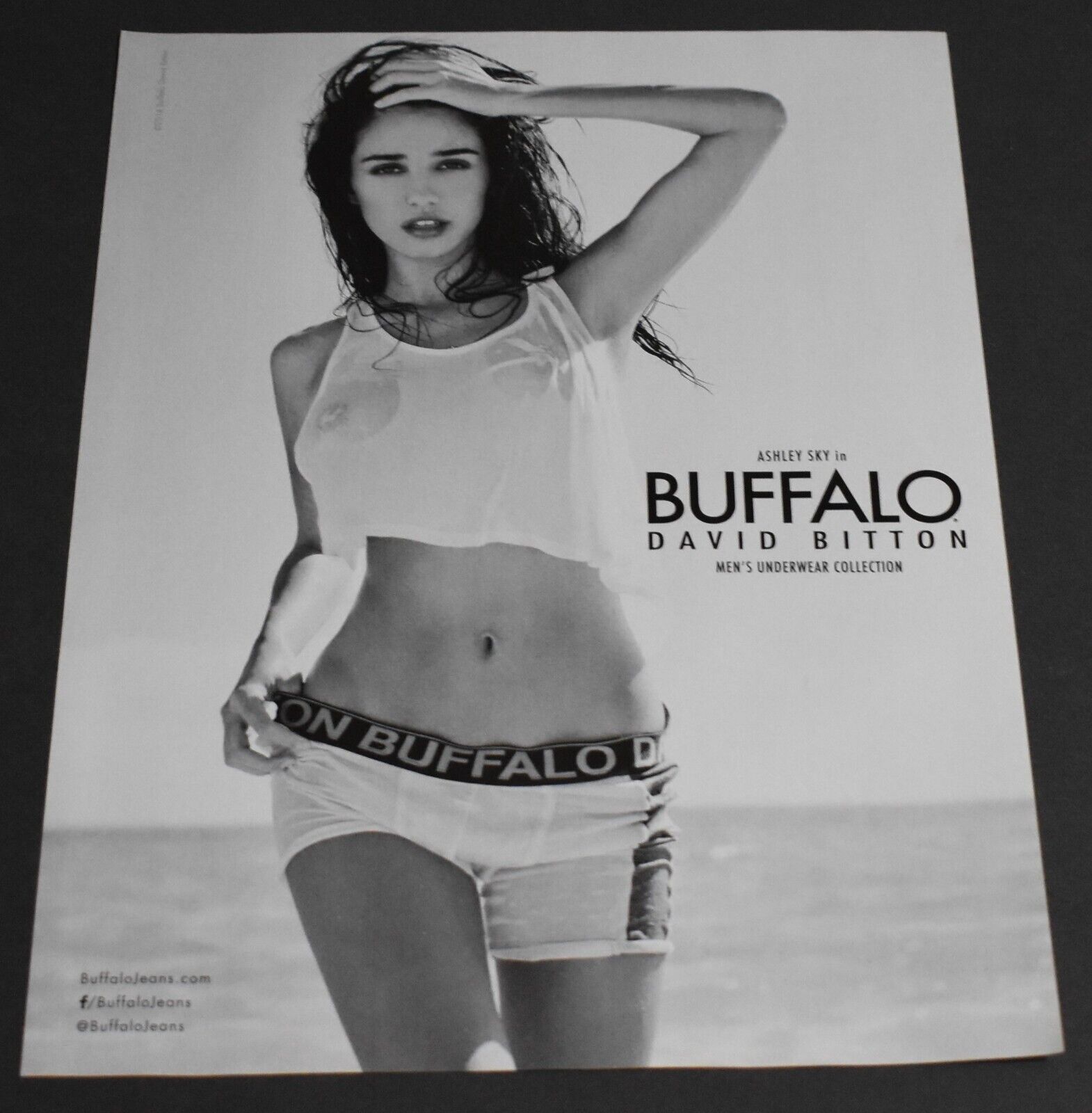 2014 Print Ad Sexy Buffalo Ashley Sky Wet Shirt Beach Lady Art Underwear Beauty