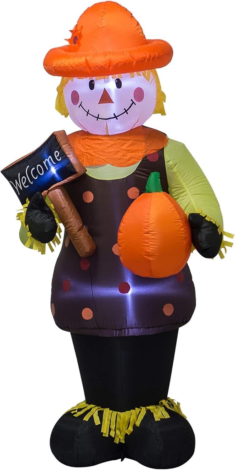 Thanksgiving Scarecrow Pumpkin Airblown Inflatable Decor LED BlowUp Autumn Fall