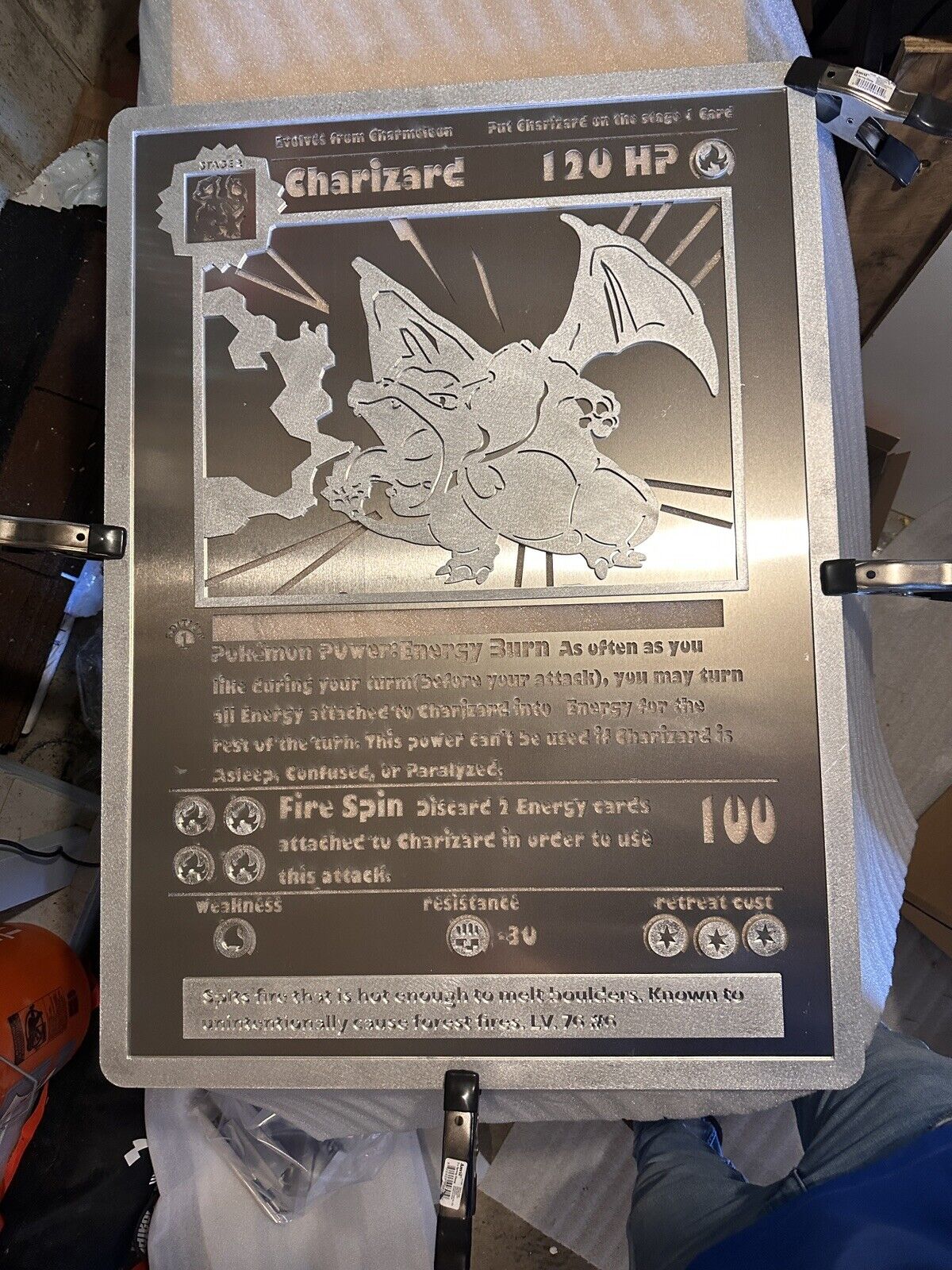 Solid aluminum Plate Charizard Pokémon Card 35”x25”