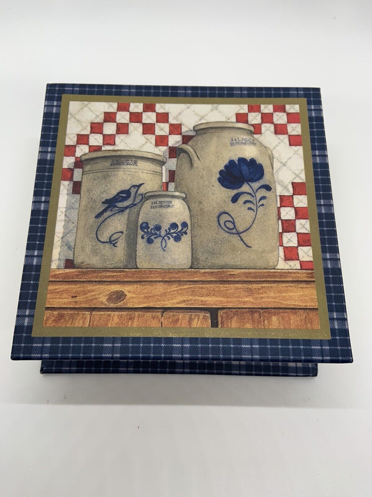 Vintage 6 Set Legacy Publishing Coasters Matching Box Pottery Country 1996 Cork