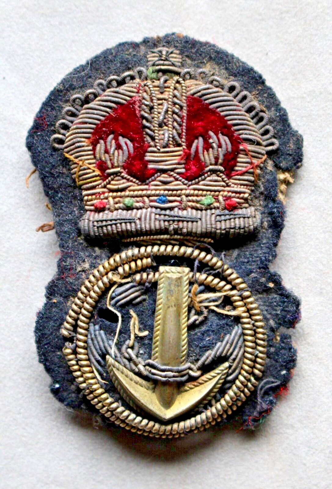 British WWII Royal Navy Petty Officer's Hat Insignia (Bullion Wire&Metal Anchor)
