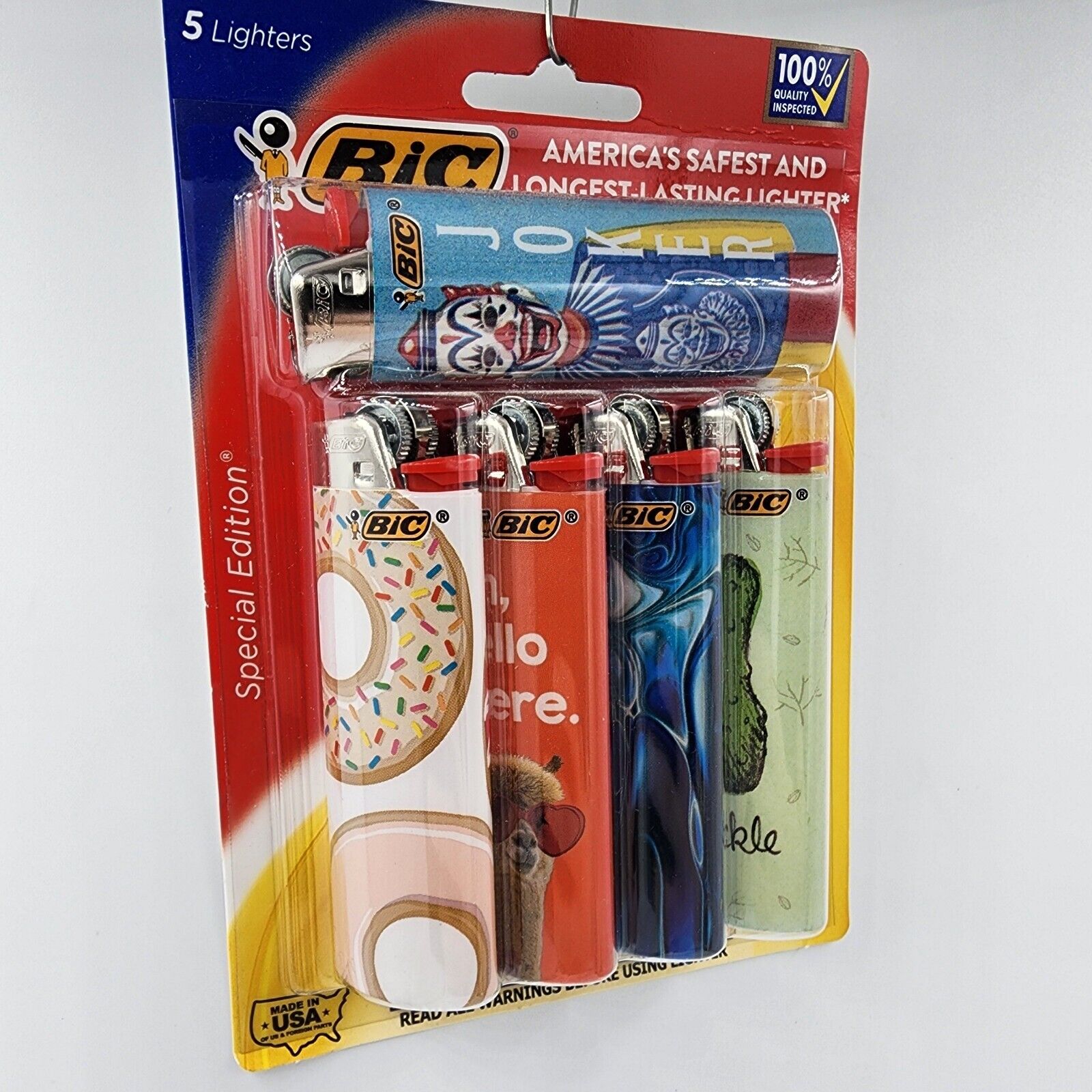 5 Pack Bic Special Edition Lighters, Gift, Donut, Pickle, Llama, Joker