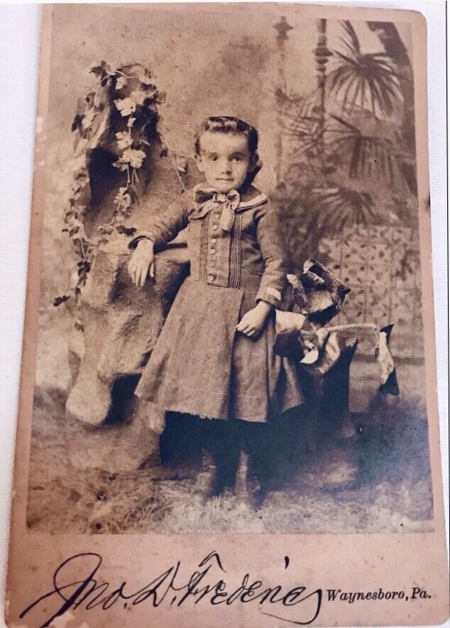 Antique 1800’s Cabinet Photo of Toddler Girl in Sailor Style Dress & Boots