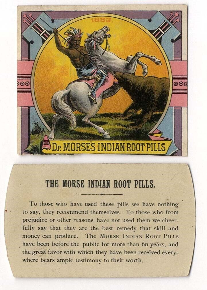 DR MORSE\'S INDIAN ROOT PILLS 2 Victorian Trade Cards QUACK MEDICINE