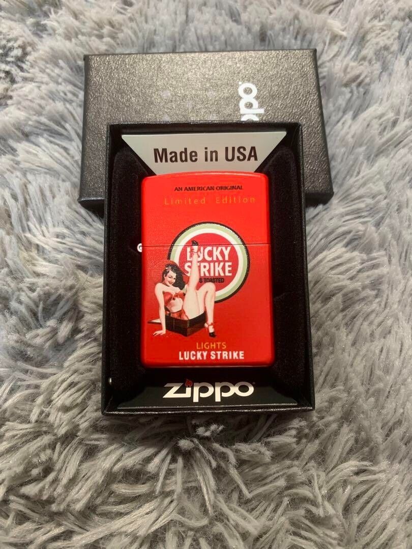 Zippo Oil Lighter Lucky Strike Girl Red Rare Japan Used