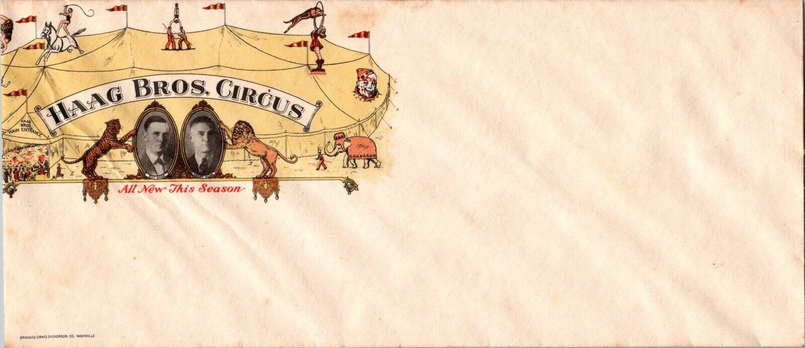 RARE Vintage / Antique Haag Bros. Circus Envelope Cachet, Nashville