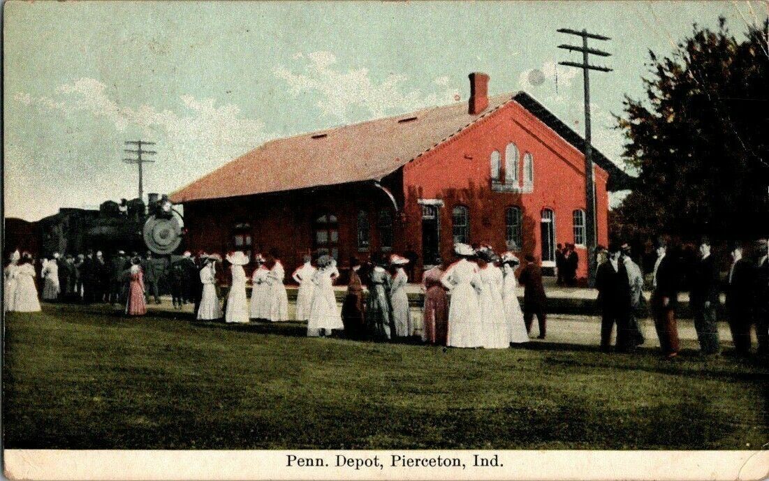 1913. PENN DEPOT. PIERCETON, IND. POSTCARD. MM20
