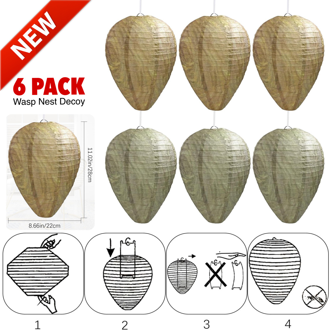 6 Pack Fake Hornet Nest Decoy Wasp & Carpenter Bee Repellent Outdoor 8.66\