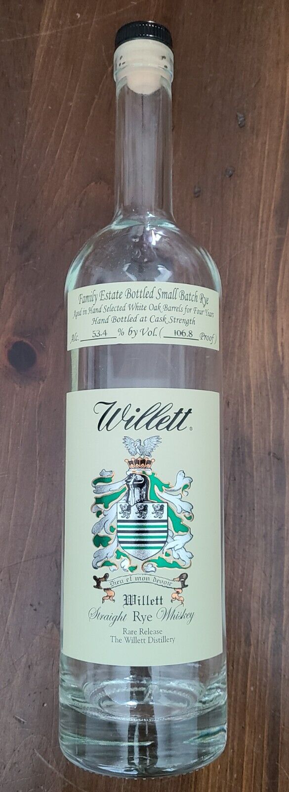 Willett Family Estate WFE 4 Year Straight Rye Whiskey Bottle - EMPTY