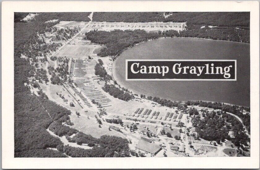 Vintage CAMP GRAYLING Michigan Postcard National Guard Base Aerial View / Kropp