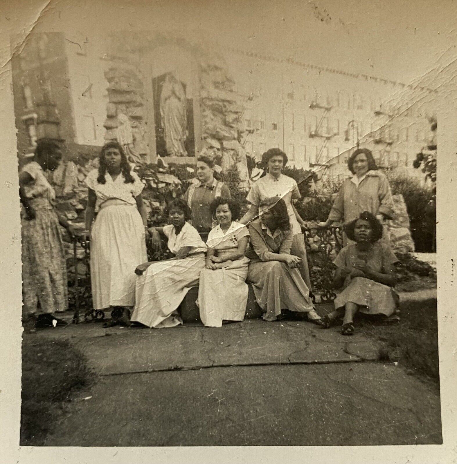 Vintage 1930s Snapshot Photo Beautiful College Black Women on Campus