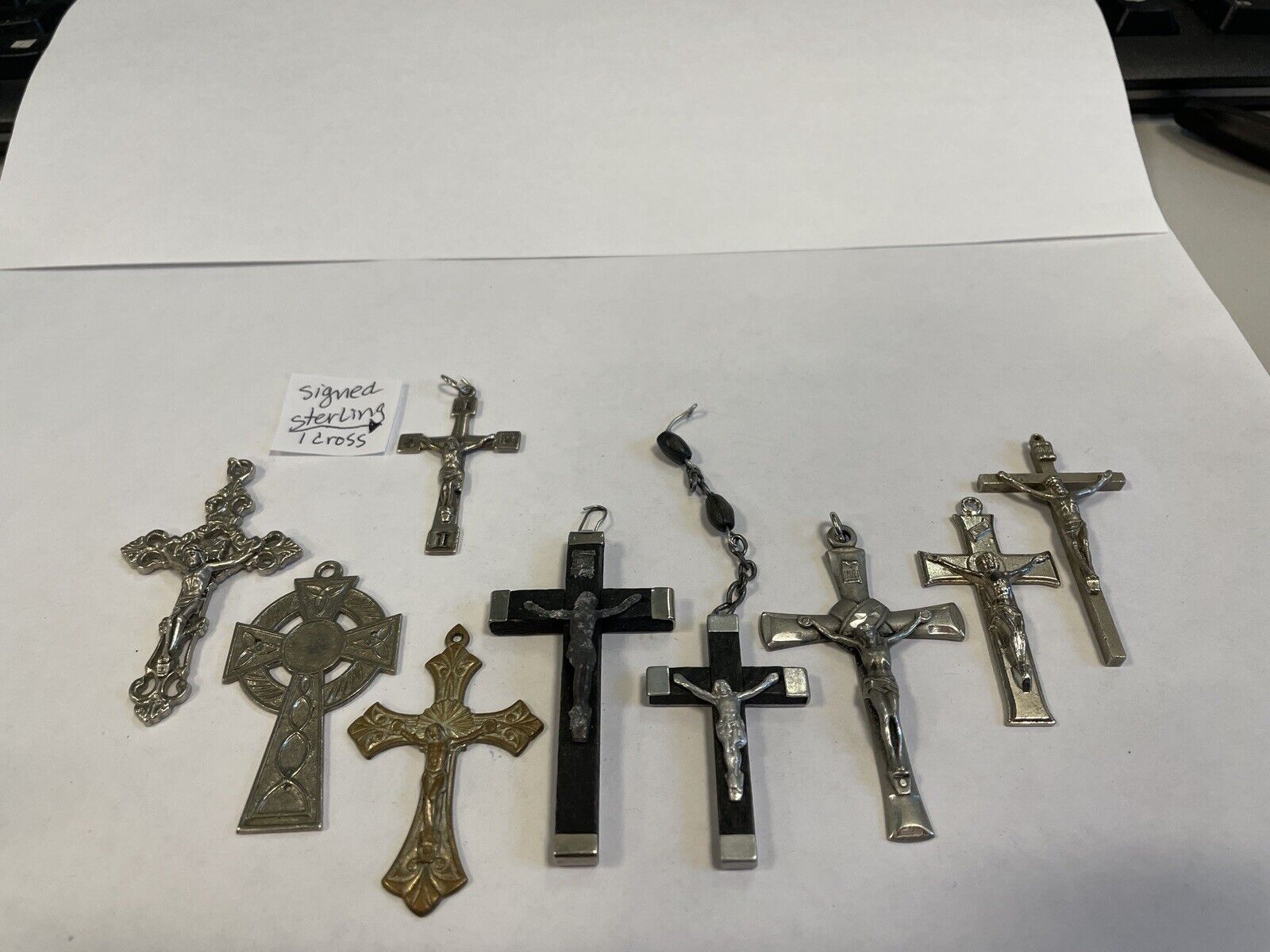 9 (Nine) VERY VINTAGE/ANTIQUE RELIGIOUS CROSSES (1 is sterling) CHECK THEM OUT