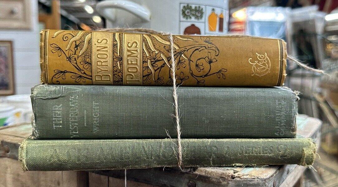 Set Of 3 Antique Books For Decor/ Staging