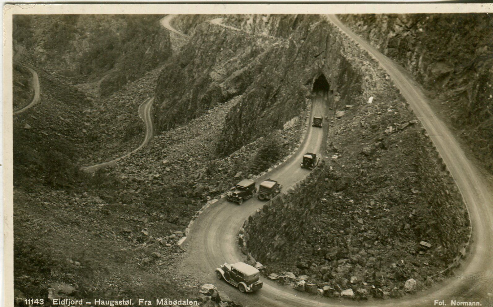 Norway Norge Eidfjord Haugastol Haugastøl Fra Mabodallen Måbødalen Cars 1934 PPC