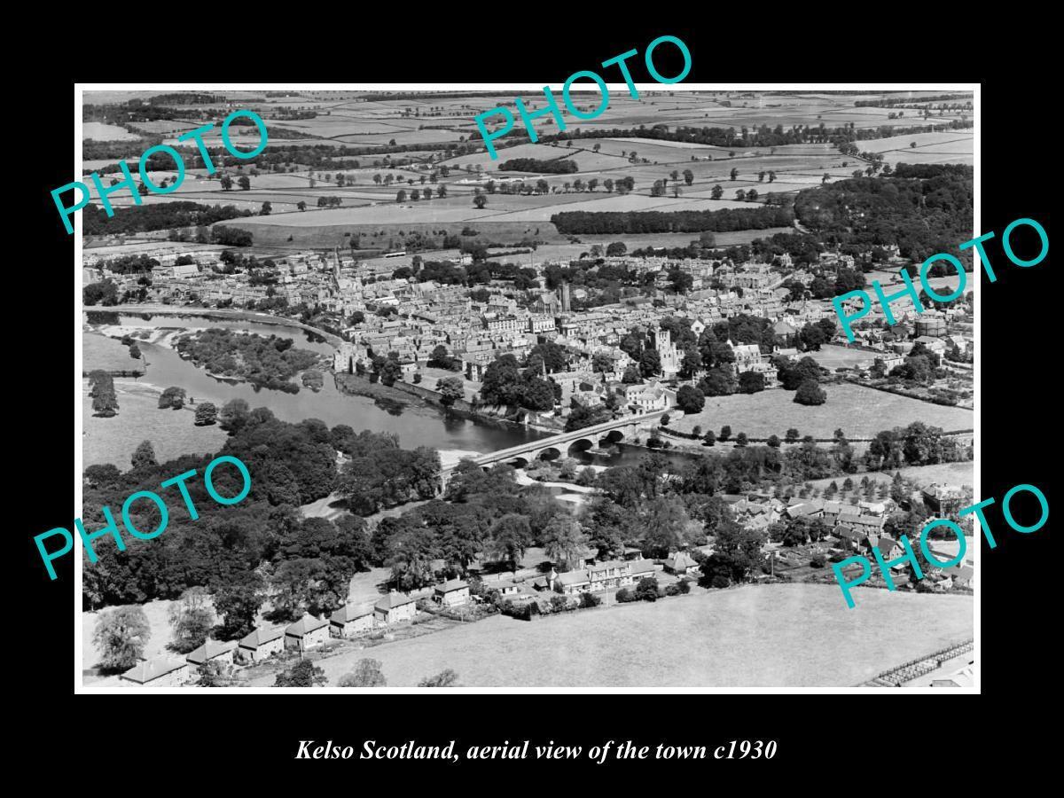 OLD LARGE HISTORIC PHOTO OF KELSO SCOTLAND AERIAL VIEW OF THE TOWN c1930