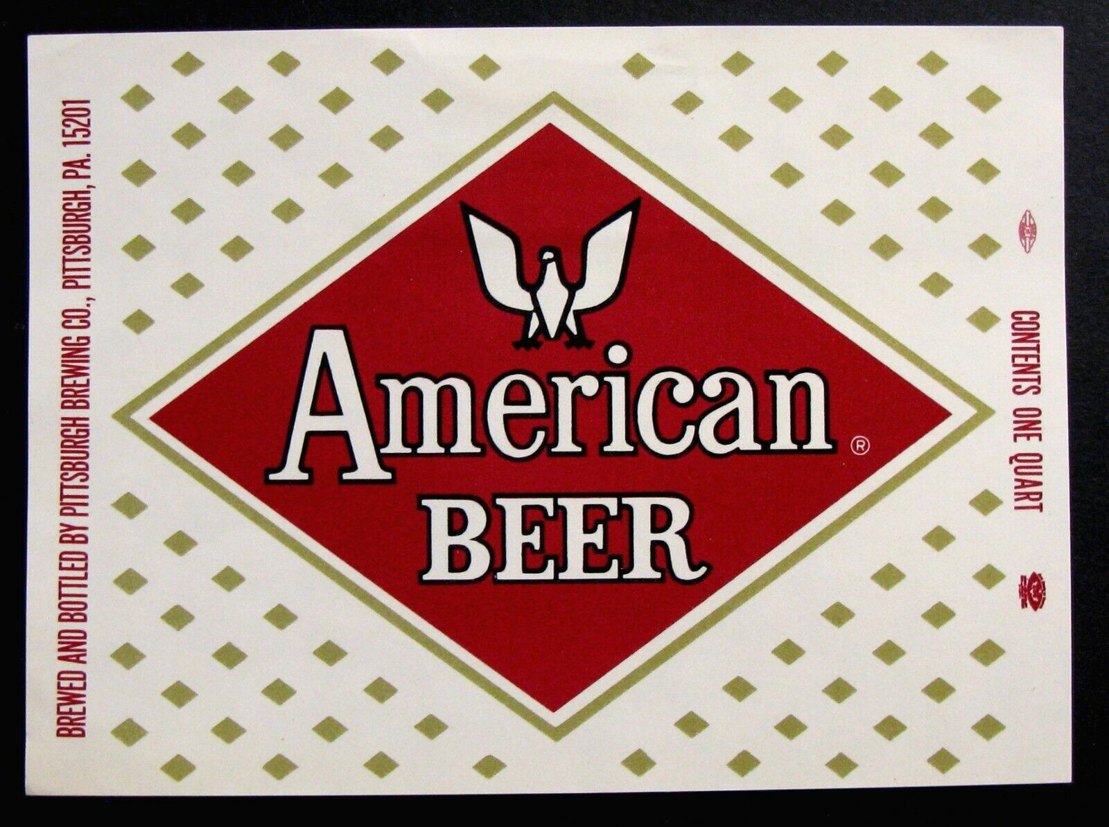 Pittsburgh Brewing Co. AMERICAN BEER label PA 32oz