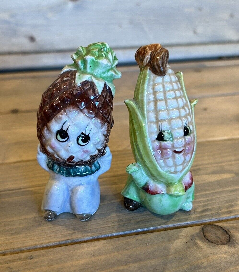 Vintage Anthropomorphic Corn and Pineapple Salt & Pepper Shakers - 1950\'s Japan