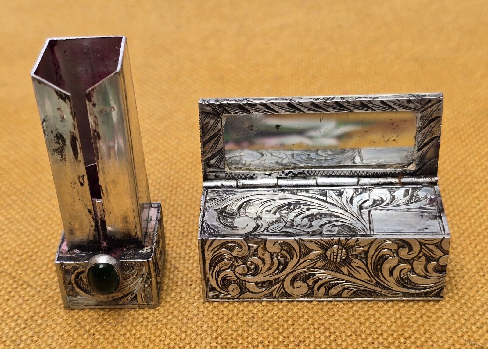 Antique European 800 Silver and Jade Lipstick Holder ca.1920