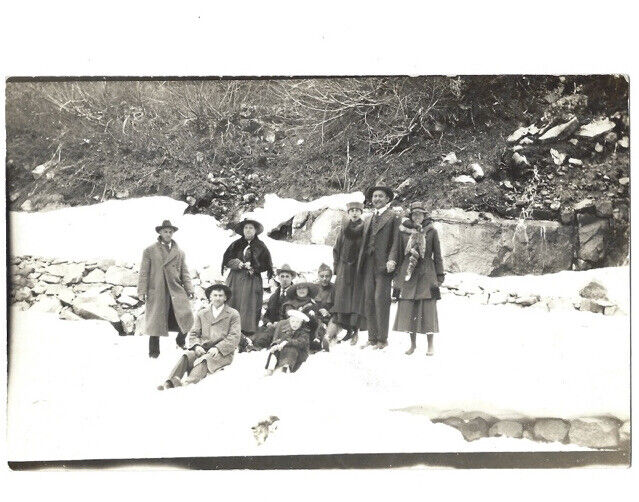 c.1900s Loving Family In Cold White Snow RPPC Real Photo Postcard UNPOSTED