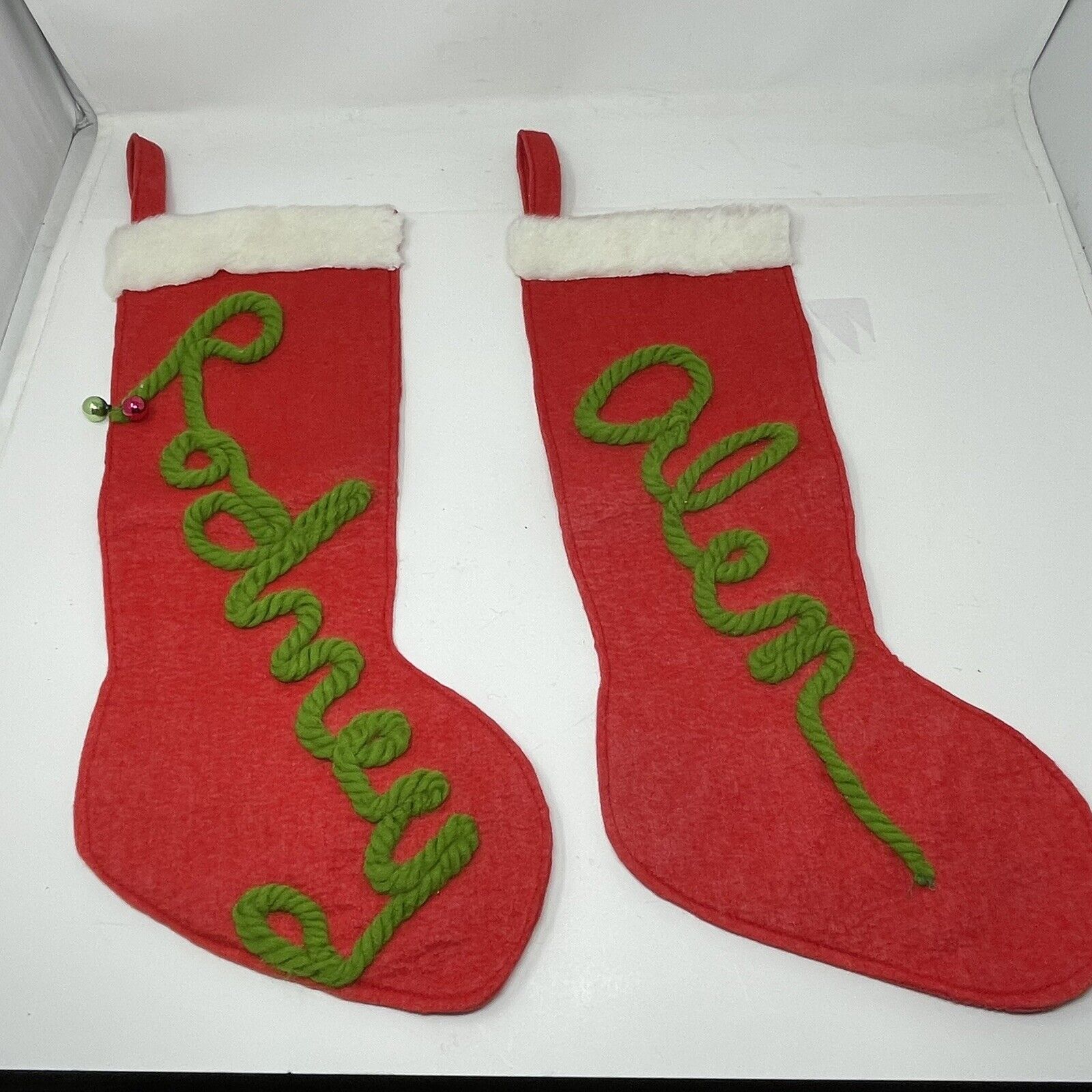 Vintage Christmas Stockings Felt With Yarn Cursive Names Randy Alen 1980’s