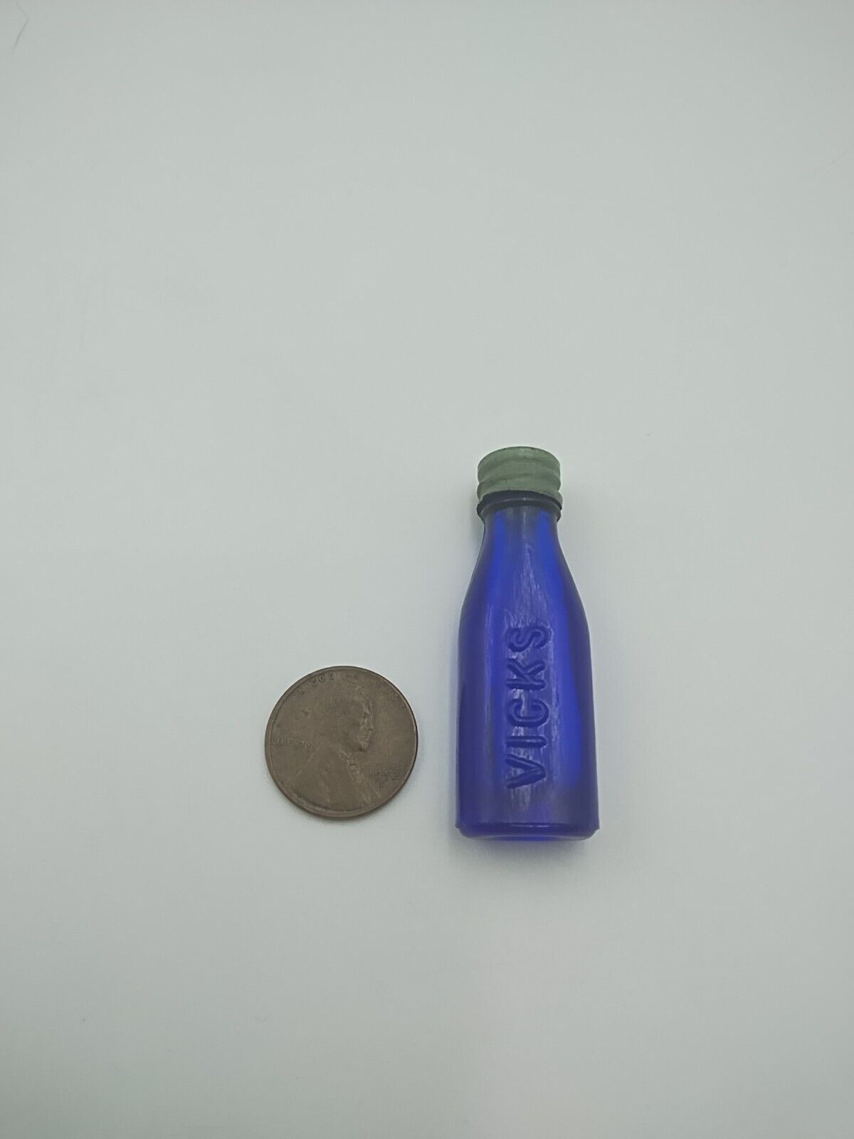 Antique 1920s Cobalt Blue Vicks Drops Sample Miniature Bottle with Cap 