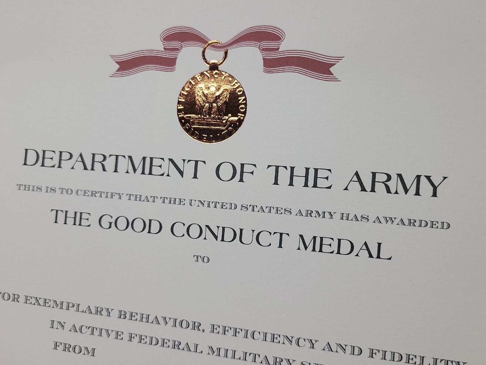 Army Good Conduct Medal Certificate (Original Issue)