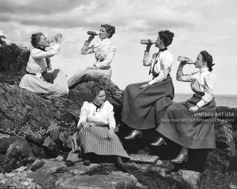 Vintage Women Drinking Beer at the Beach - Early 1900s Photo - Bar Wall Art