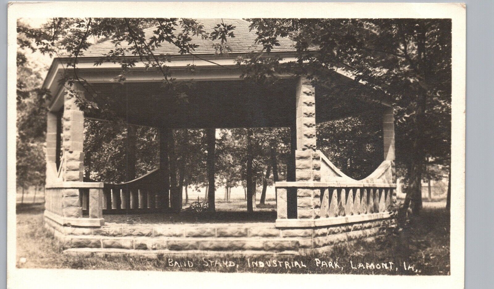 INDUSTRIAL PARK BAND STAND lamont ia real photo postcard rppc historic iowa rare