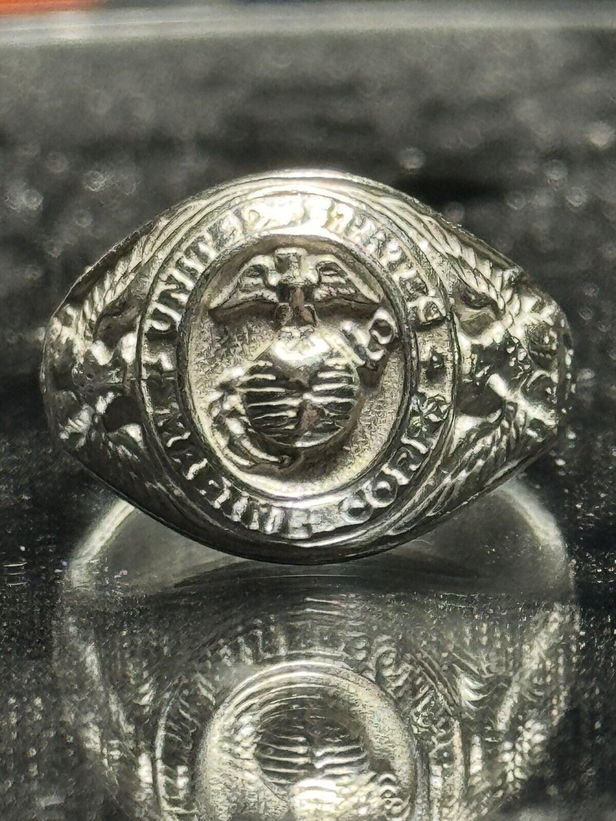 Marine Corp USMC Vintage 925 Sterling Silver US MC Size 12 Ring Licenced