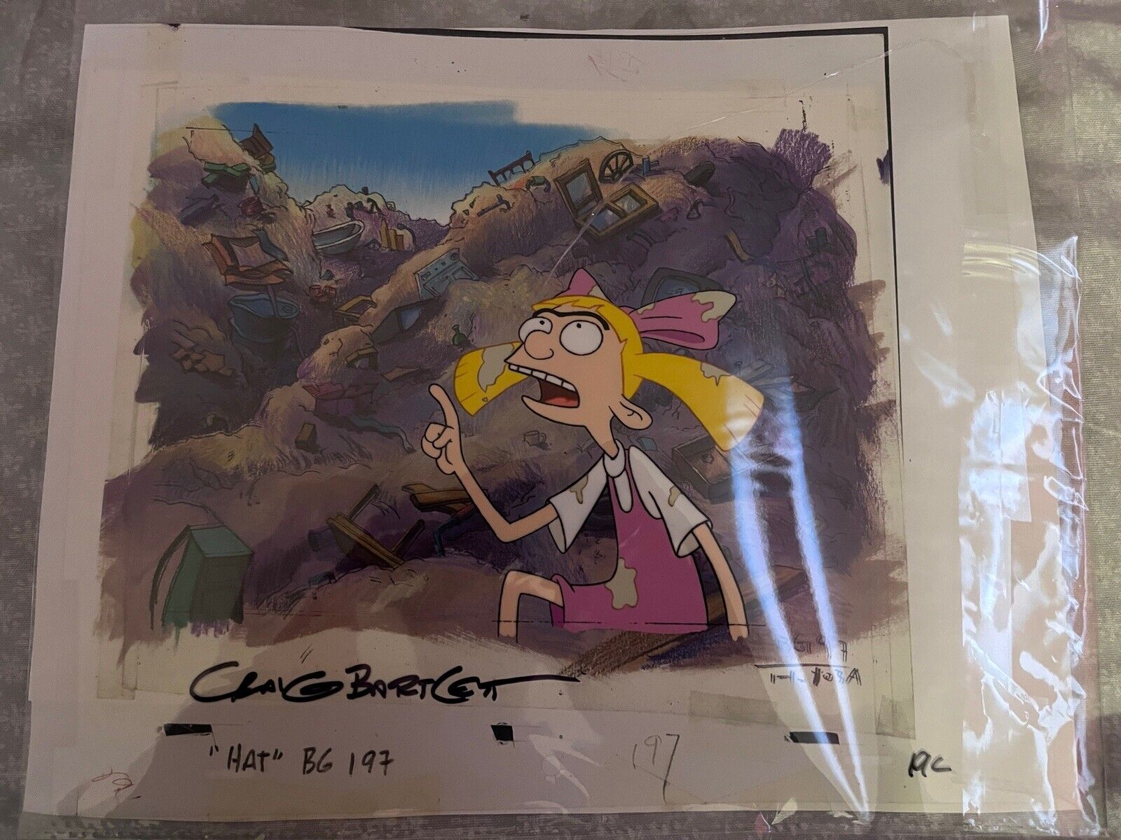 Nickelodeon Hey Arnold cel featuring helga With COA Rare And vintage