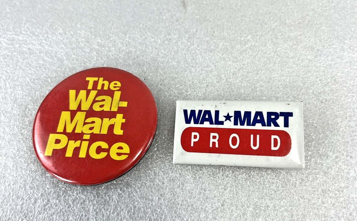 Vintage Employee The Walmart Price Pin Orange Yellow & Walmart Proud White Pin