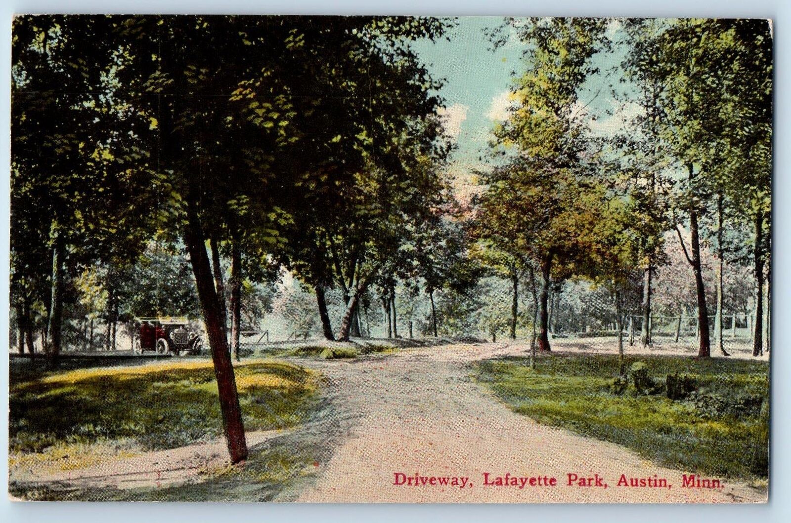 Austin Minnesota MN Postcard Driveway Lafayette Park Scenic View 1912 Antique