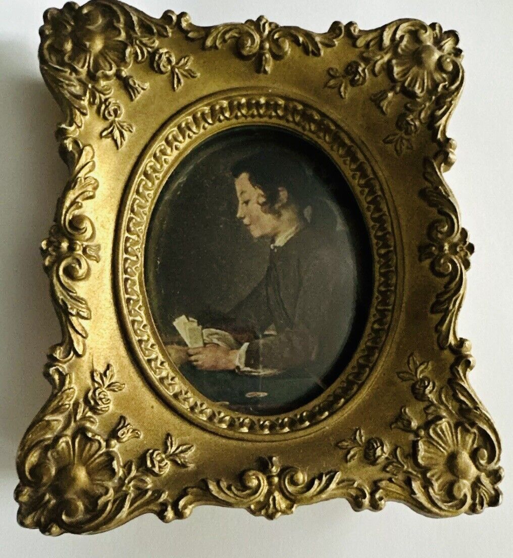Chardin The House Of Cards Antique Cameo Creation Glass Gold Gilt Wood Frame 4x5