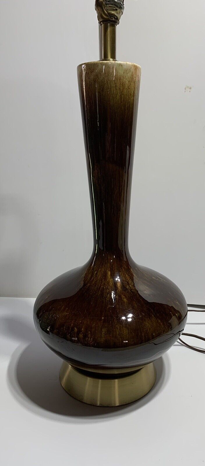 1960s MCM Drip Glaze Brown Ceramic Lamp -Works 