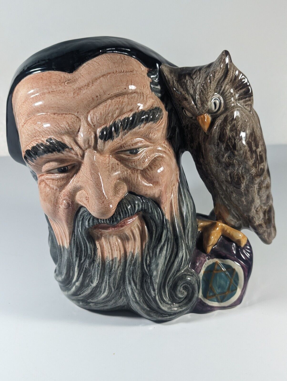 Vintage Royal Doulton 7” Merlin with Owl Large Toby Character Mug Jug D6529