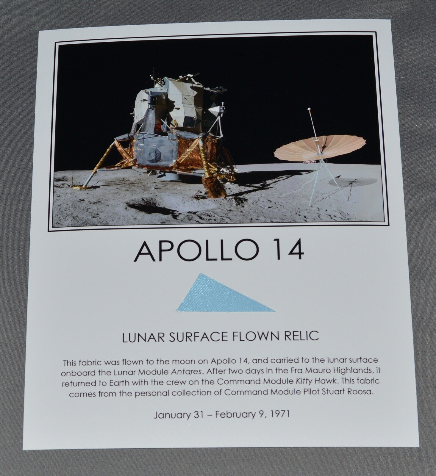 LARGE Apollo 14 Lunar Module SURFACE FLOWN Artifact Fragment NASA Moon Space