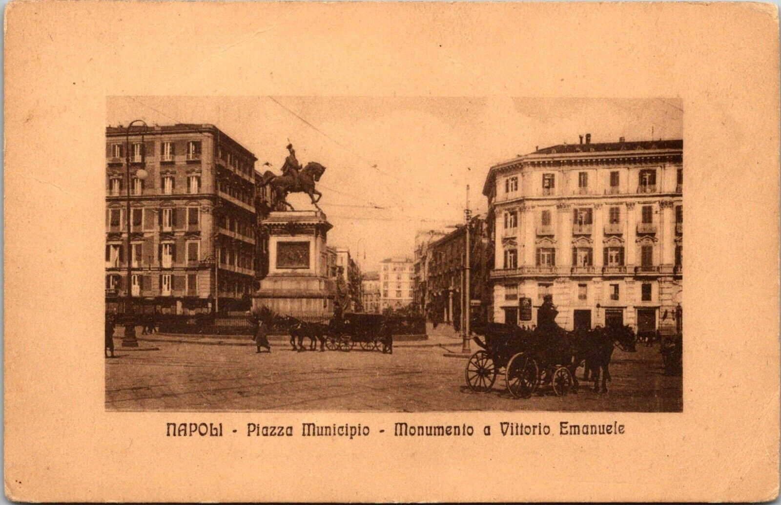 Italy Napoli Plazza Municipio Vittorio Emanuele 1913 DB Posted Antique Postcard