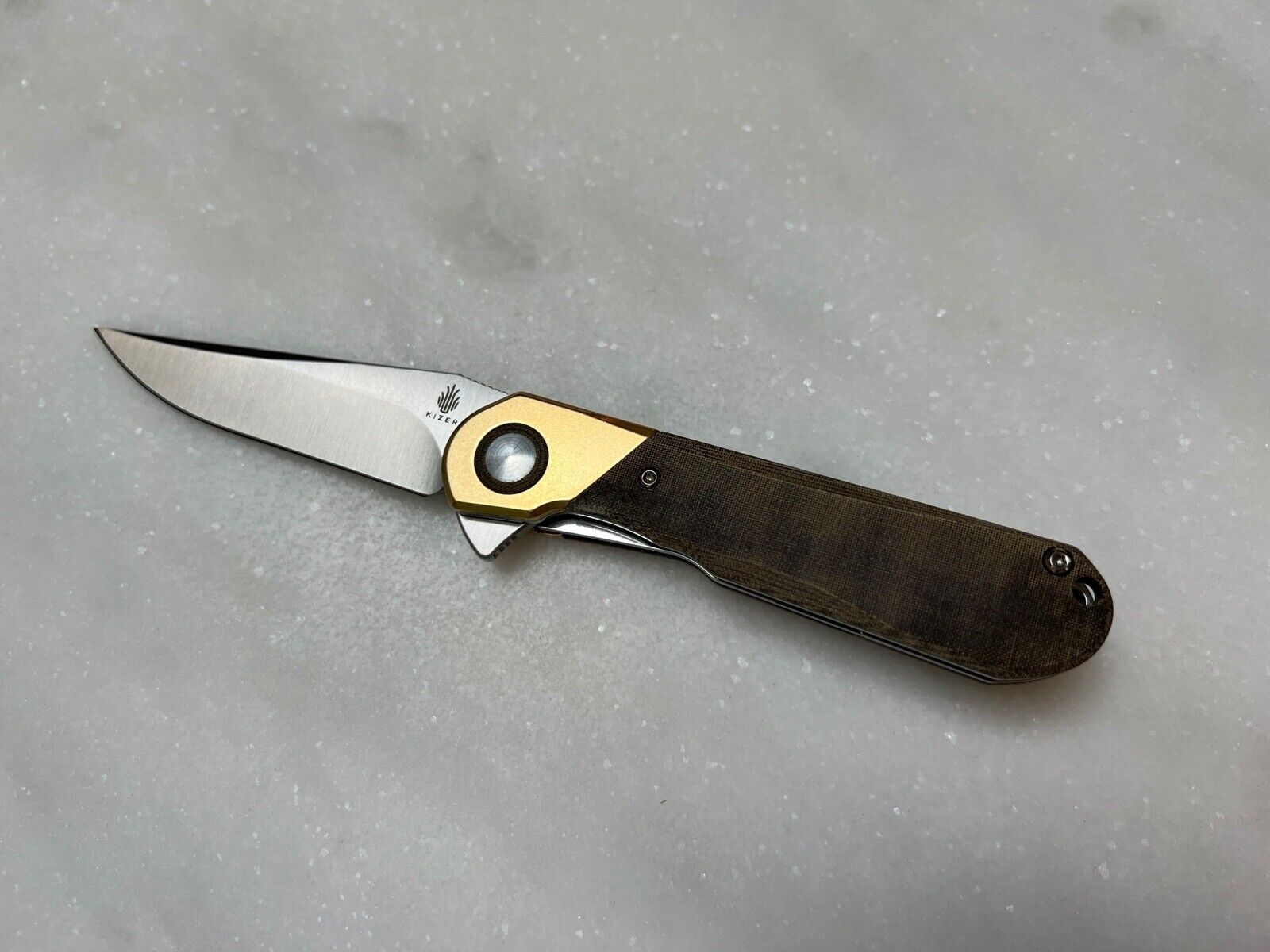 Kizer Comet EDC Knife 154CM Blade Brass and Micarta Handle Pocket Knives V3614C1
