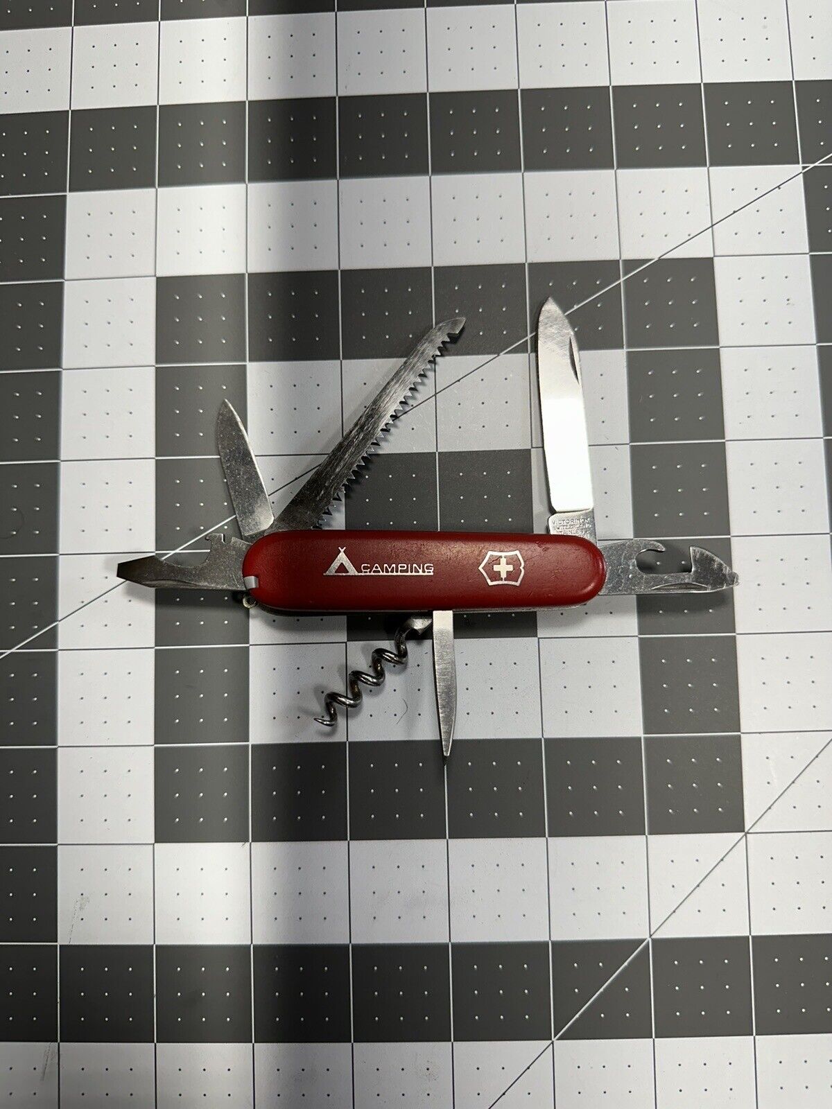 Vintage Victorinox Camper Swiss Army Knife 91mm Red Solid Tent Dull Chipped 5808